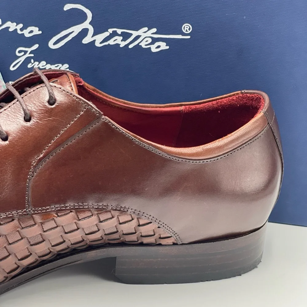 MASSIMO MATTEO WOVEN BROWN LEATHER‎ LACE-UP MOC TOE WINGTIP SHOE (SIZE 9.5)